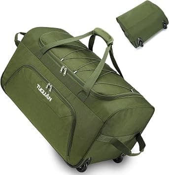 TUGUAN Foldable Duffel Bag with Wheels Extra Large 110L Rolling Travel Duffle Bag with Bungee, 28 inch Packable & Collapsible Carry on Luggage for Storage Traveling Camping, Green على Amazon.ae - متتبع الأسعار