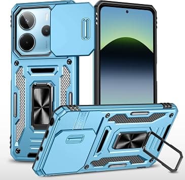 Slide Camera Cover for Xiaomi Redmi Note 14 4G/5G,Kickstand with Built-in 360° Rotate Magnetic Ring Stand Shockproof Protective Armor Cover,Sky Blue على Amazon.ae - متتبع الأسعار