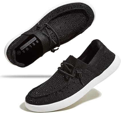 BELOS Women's Rhinestone Lace Up Loafers Shoes Comfortable Slip On Mesh Knit Walking Shoes Fashion Lightweight Sparkly Glitter Sneaker على Amazon.ae - متتبع الأسعار