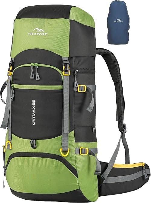 TRAWOC GRITMAX 55 Litre Travel Bag Front & Top Open Backpack for Hiking Trekking Camping, Rucksack Bag for Men & Women with Rain Cover and Shoe Compartment SHK017 on Amazon.ae - Price Tracker