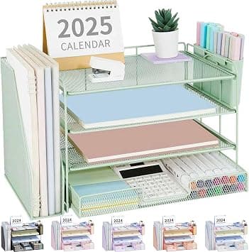 OPNICE Desk Organizers and Accessories, Office Supplies Workspace Organizer, File Organizer Drawer With 2 Pen Holders, 4 Tier Paper Organizer (Green) على Amazon.ae - متتبع الأسعار