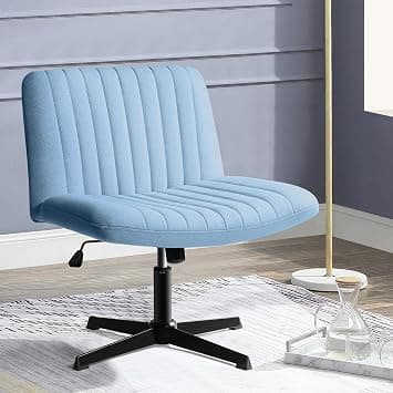PUKAMI Criss Cross Chair,Comfy Cross Legged Office Desk Chair No Wheels,Modern Fabric Swivel Adjustable Height Mid Back Wide Seat for Home Office Computer (Blue) on Amazon.ae - Price Tracker