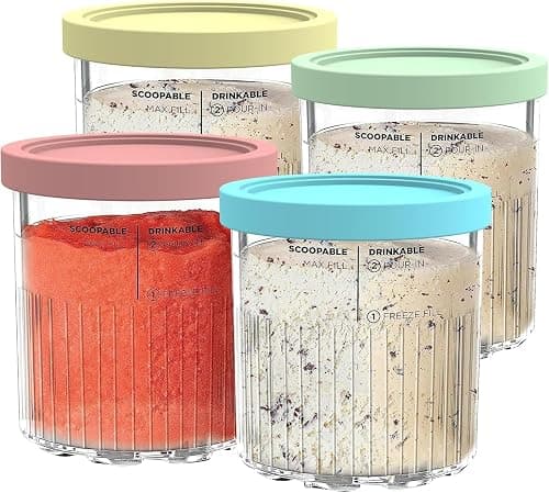 4 Pack Creami Deluxe Pints and Lids for Ninja NC500 NC501 Series, Compatible with Ninja Creami 11-in-1 Ice Cream Maker, BPA-Free & Dishwasher Safe (Nc501-Yellow, Green, Pink, Blue) على Amazon.sa - متتبع الأسعار