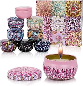 SKY-TOUCH Scented Candles Gift Set,9 pack Natural Soy Wax Jar Candle,Long Lasting Portable Aromatherapy Candle for Bath Yoga Sleep Festival Wedding Party Gifts,Stress Relief Gifts for Women on Amazon.ae - Price Tracker