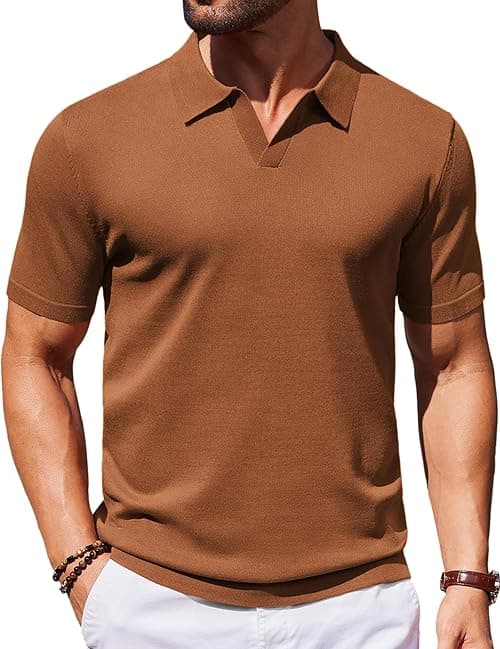 COOFANDY Men's V Neck Short Sleeve Stretch Knit Polo Shirt on Amazon.ae - Price Tracker