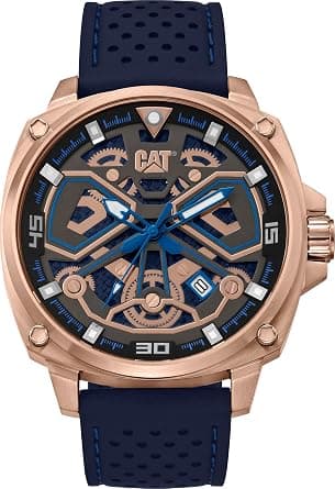 Caterpillar CAT 'Tokyo' Men Watch, 44mm case, Black/Rose Gold face, Stainless Steel case, Silicone Strap, Black/Blue/Rose Gold dial (AJ.191.21.126) على Amazon.ae - متتبع الأسعار