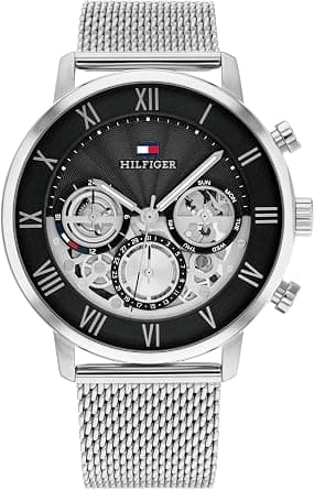 Tommy Hilfiger Men's Multifunction Quartz Watch – Stainless Steel Case and Mesh Bracelet, Roman Dial, Open-Heart Design, Dress Watch - Gift for Him on Amazon - Best Deal Finder