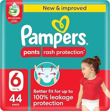 Pampers Rash Protection Pants Diapers, Size 6, 16+kg, +50% Aloe Vera Lotion, 360° Leak-Free Fit for up to 100% Leakage Protection, Giant Pack, 44 Count on Amazon.ae - Price Tracker