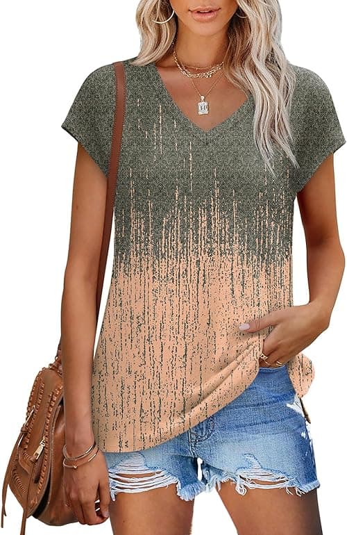 XIEERDUO Womens Tops V Neck Cap Sleeve Loose Fit Tee Shirts Summer Spring 2025 Eyelet/Printed on Amazon.ae - Price Tracker