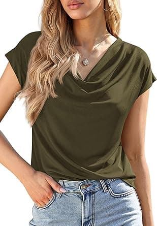 PRETTYGARDEN Womens Tops Dressy Casual Clothing 2026 Summer Cowl Neck Short Sleeve Blouses Spring Business Work Office Shirts on Amazon.ae - Price Tracker