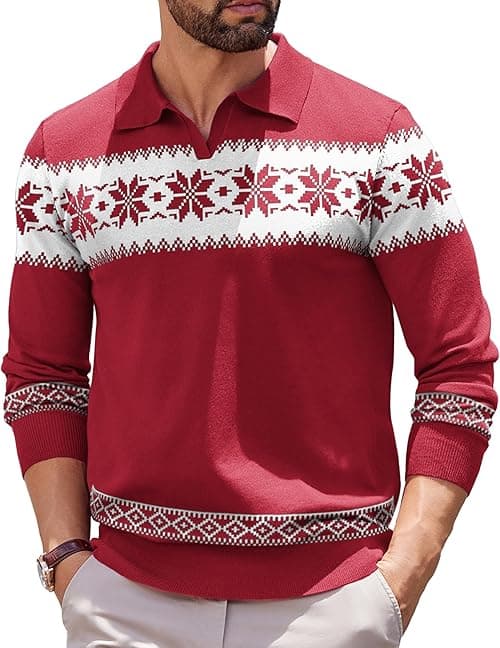 COOFANDY Long Sleeve Polo Shirts for Men Knit Polo Sweater Lightweight Ribbed Pullover Sweater on Amazon.ae - Price Tracker