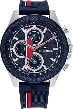 Tommy Hilfiger Men's Multifunction Quartz Watch – 46mm Stainless Steel Case, Racing-Inspired Design, 5 ATM Water Resistant, Elegant Modern Timepiece, Gift for Him على أمازون - دليلك لأفضل العروض