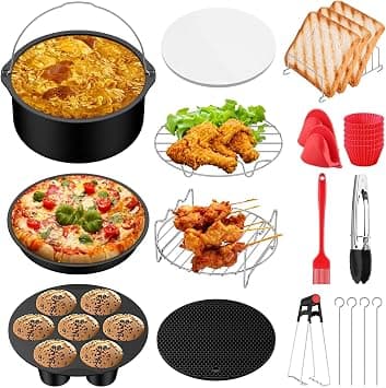 JiGiU 13 Pieces 8 Inch Air Fryer Accessories Oil Free Air Fryer Accessories Suitable for Air Fryer 4.2L-5.8L,Round,for Airfryer Cosori Cecotec Innsky Philips on Amazon - Best Deal Finder