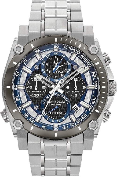 Bulova Men's Icon High Precision Quartz Chronograph Watch, Curved Mineral Crystal, 300m Water Resistant, Continuous Sweeping Secondhand, Luminous Markers on Amazon.ae - Price Tracker