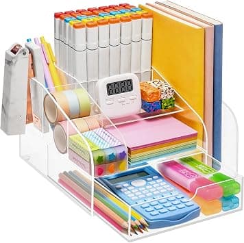 VITVITI Acrylic Desk Organizer, Clear Pencil Organizer for Desk, Multifunctional Desktop Pen Organizer Station, 8 Compartment Office Storage with Drawer, for Magazine/A4 Paper/Art Supply on Amazon.ae - Price Tracker