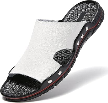 Men's Summer Leather Slide Sandals Open Toe Beach Slippers Shoes on Amazon.ae - Price Tracker