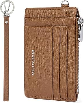 BOSTANTEN Small Wallet For Women RFID Leather Credit Card Holder Slim Wristlet Keychain Wallet With Zipper Pocket Brown on Amazon.ae - Price Tracker