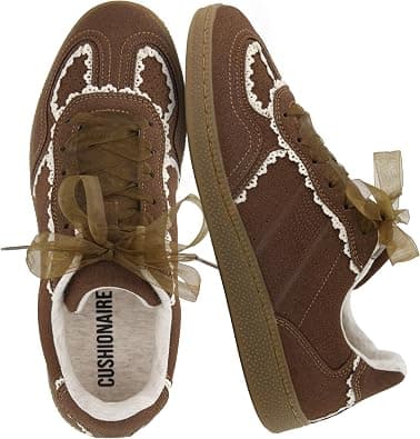 CUSHIONAIRE Belinda Women’s Lace Detail Casual Sneakers – Elegant Ribbon Lace-Up Shoes with Memory Foam على Amazon.ae - متتبع الأسعار