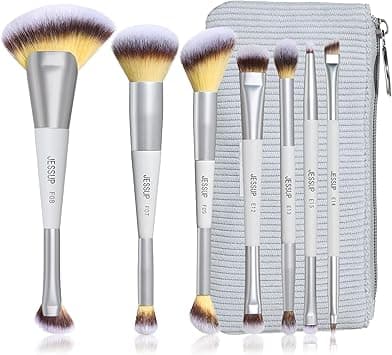 Jessup Makeup Brushes Set 7pcs with Bag Dual Ended Makeup Brush Premium Synthetic Foundation Contour Blush Highlight Blending Eyebrow Eyeshadow Shader Concealer Brush, Quiet Gray T520 on Amazon.ae - Price Tracker