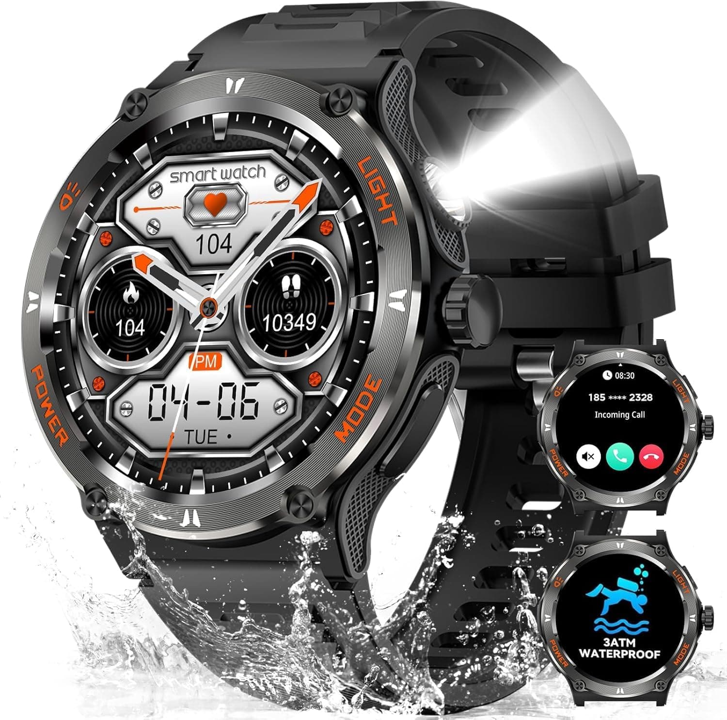 Military Smart Watches for Men, 1.53" Rugged Tactical Smartwatch with LED Strong Light(3 Flashlight Modes), 500mAh, 3ATM Waterproof Fitness Tracker with Compass, 100+ Sports Modes for Android iOS on Amazon.ae - Price Tracker