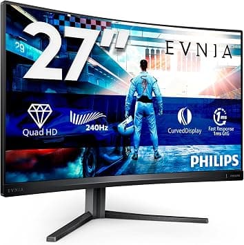 PHILIPS Evnia 27M2C5500W - 27" QHD Curved Gaming Monitor, 240Hz, VA, 0.5ms, FreeSync premium pro, Low input Lag, Height adjust, HDR (2560 x 1440 @ 240Hz, 400 cd/m², HDMI 2.0 / DP 1.4 / USB 3.2) on Amazon - Best Deal Finder