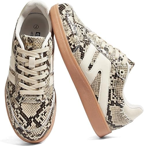 LUCKY STEP Women Classic Retro Gum Sole Fashion Sneakers Casual Tennis Skate Shoe Genuine Leather Walking Footwear Anti Slip Trainers على Amazon.ae - متتبع الأسعار