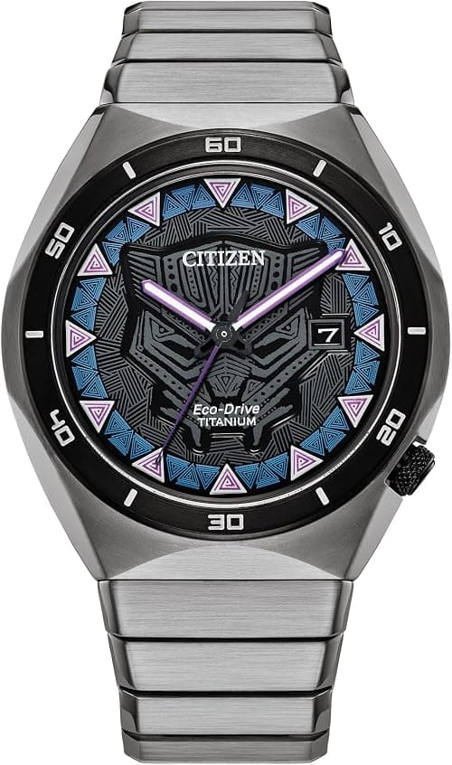 Citizen Men's Eco-Drive Marvel Black Panther Watch in Super Titanium, Black Panther Art Multi-Color Dial (Model: AW1668-50W) on Amazon.ae - Price Tracker