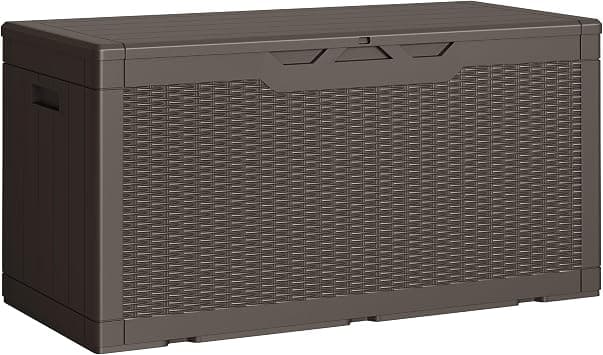Greesum 100 Gallon Resin Deck Box Lockable Large Outdoor Storage Boxes for Garden Tools, Patio Furniture Cushions, Pool Supplies, Dark Brown - متتبع أسعار Amazon.sa