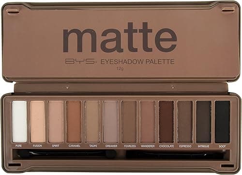 BYS 12 Shade Matte Eyeshadow Palette Tin Collection with Mirror, Double Ended Applicator and Blender, Nude and Smoke on Amazon.ae - Price Tracker