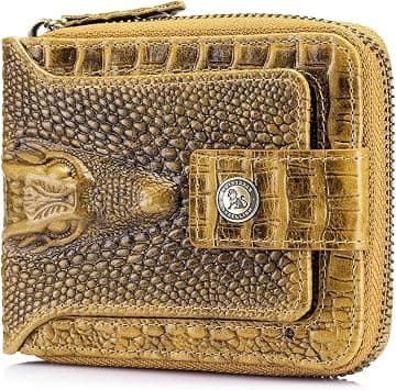 Wallet, Mens Genuine Cowhide Bifold with Crocodile Embossed Surface, Built in 15 Card Slots, RFID Shielding Function and Secure Zipper Coin Compartment, for Cash Cards Small Coins on Amazon.ae - Price Tracker