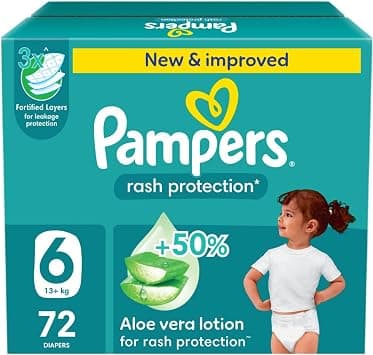 Pampers Rash Protection, Size 6, 13+ kg, Giant Box, 72 Diapers - متتبع أسعار Amazon.sa