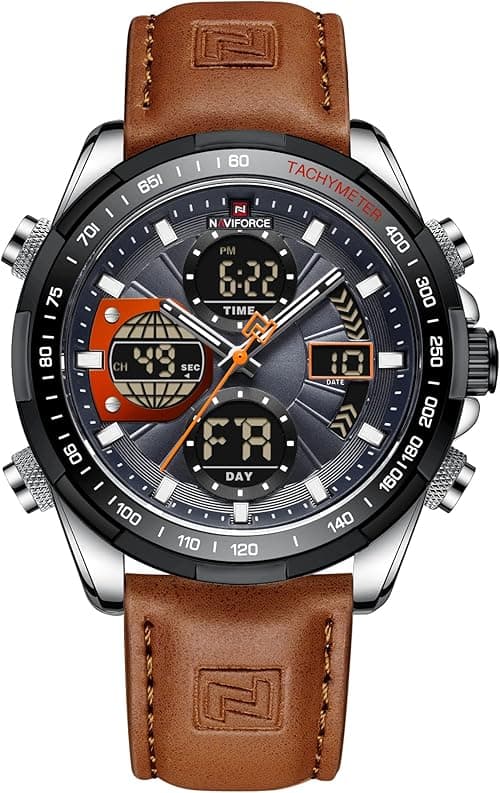 NAVIFORCE Men's Military Digital Watches Analog Quartz Waterproof Watch Sport Multifunctional Leather Wristwatch on Amazon.ae - Price Tracker