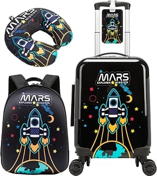 HTgroce 3-Piece Kids Suitcase Set for Girls – Hard Shell Case with 4 Wheels 360° – Includes Backpack, Neck Pillow & Suitcase Tag – Hand Luggage Trolley for Travel on Amazon - Best Deal Finder