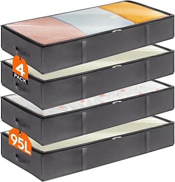 Lifewit 90L 4 Pack Under Bed Storage Containers, Large Capacity Blanket Storage Bags with Reinforced Handle, Organization and Storage for Comforters, Sheets, Clothes, Bedroom, College Dorm, Grey - متتبع أسعار Amazon.sa