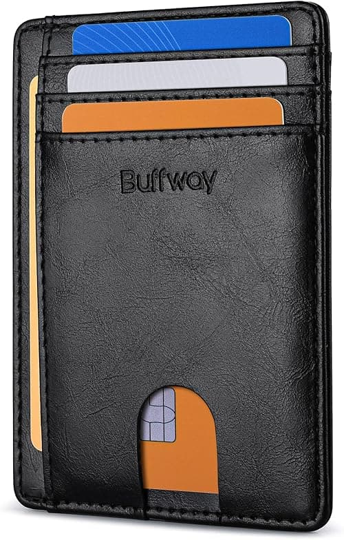 Buffway Mens Slim Wallet, Minimalist Thin Front Pocket Leather Credit Card Holder with RFID Blocking for Work Travel on Amazon.ae - Price Tracker