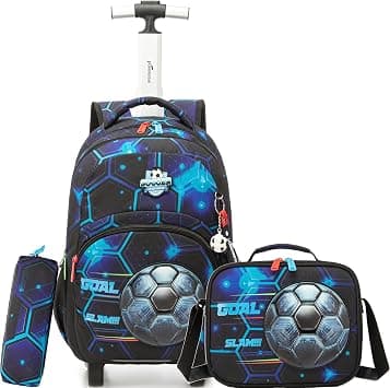 Rolling Backpack for Kids Backpack with Wheels for Girls Boys Wheeled Schoolbag Set with Lunch Bag & Pencil Case, A-blue Soccer, 16.5*11.8*7.8in, Modern on Amazon.ae - Price Tracker
