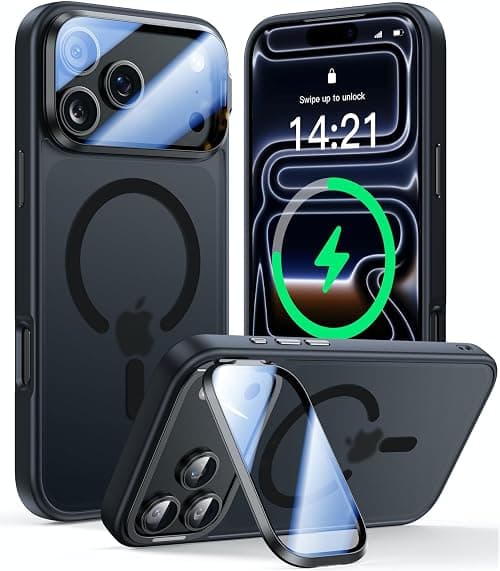 Upgraded 2025 iPhone 17 Pro Max Case, with Full Camera Lens Cover & Stand, Slim Translucent Magnetic Design, Compatible with MagSafe, 10FT Military Grade Drop Shockproof Protection, Black on Amazon.ae - Price Tracker