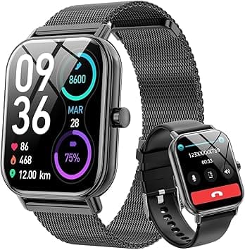 Smart Watch for Women Men, 1.85" HD Fitness Tracker with Bluetooth Call for Android iOS, 100+ Sport Modes, IP68 Waterproof, 24/7 Heart Rate/SpO2/Sleep/Stress Monitor(Black Steel+Black Silicone,1.85) - Amazon.ae Price Tracker