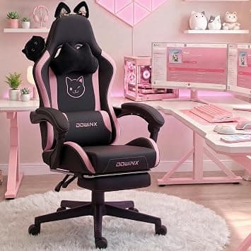 Dowinx Gaming Chair Cute with Cat Ears and Massage Lumbar Support, Ergonomic Computer Chair for Girl with Footrest and Headrest, Comfortable Reclining Game Chair 290lbs for Adult, Teen, Black on Amazon.ae - Price Tracker
