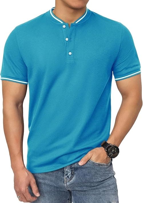 Men's Polo Shirts Casual Long Sleeve Cotton Pique Polo T Shirts Classic Collarless Golf Shirts for Men on Amazon.ae - Price Tracker