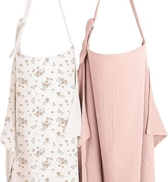 Konssy 2 Pack Muslin Nursing Cover Up for Breastfeeding, Breathable 100% Cotton Breast Feeding Cover with Rigid Hoop for Women Mother Nursing Apron, Multi-use Carseat Canopy (Pink,Blossom) on Amazon.ae - Price Tracker