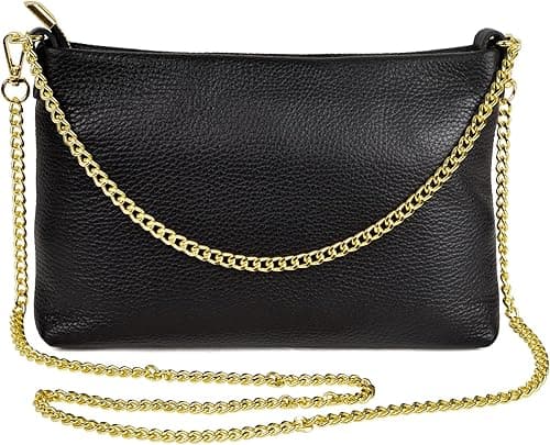 Dasein Italian Genuine Calf Leather Crossbody Bag Smooth Shoulder Bag for Women Metallic Evening Bag Party Purse With Two Chain Strap (Black) on Amazon.ae - Price Tracker