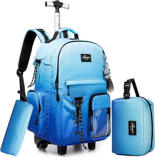 Rolling Backpack for School Backpack with Wheels Black Backpack with Lunch Box Set Backpacks for Teens Girls Boys on Amazon.ae - Price Tracker