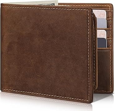 Mens Wallet Genuine Leather Bifold RFID Blocking Wallet for Men, 2 ID Windows 11-12 Card Holders, Gift Box on Amazon.ae - Price Tracker