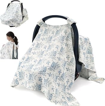 2-in-1 Muslin Baby Car Seat & Stroller Cover with Nursing Breastfeeding Scarf, Soft Lightweight Breathable Privacy & Sun Protection Canopy for Infants, Newborn Boys and Girls - Amazon.ae Price Tracker