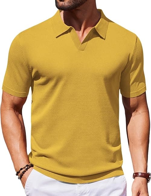 COOFANDY Men's V Neck Short Sleeve Stretch Knit Polo Shirt on Amazon.ae - Price Tracker