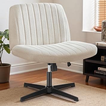 DUMOS Criss Cross Legged Chair Wide Comfy Home Office Desk Seat, No Wheels Armless Computer Task Seating, Swivel Vanity Chair Height Adjustable for Makeup Bedroom, Fabric Beige on Amazon.ae - Price Tracker