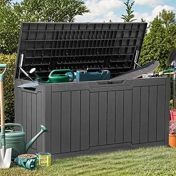 YITAHOME 80 Gallon Resin Deck Box | Weather Resistant Outdoor Storage Box, Lockable Indoor Outdoor Storage for Supplies and Essentials, Dark Gray - متتبع أسعار Amazon.sa