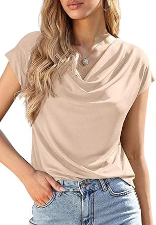 PRETTYGARDEN Womens Tops Dressy Casual Clothing 2026 Summer Cowl Neck Short Sleeve Blouses Spring Business Work Office Shirts on Amazon.ae - Price Tracker