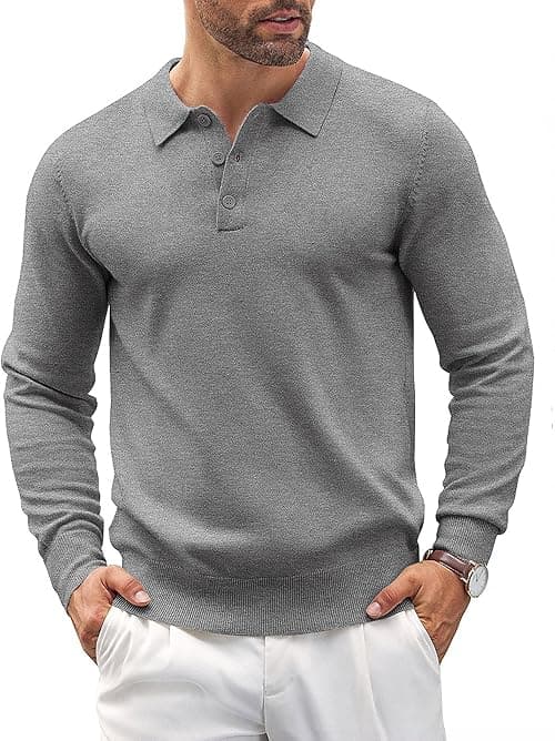 COOFANDY Mens Knit Polo Shirts Casual Long Sleeve Classic Polo Shirts Button Down Golf Shirts on Amazon.ae - Price Tracker
